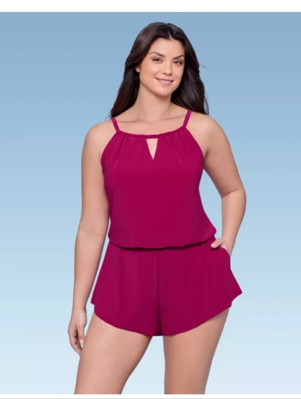 Aqua Green Large Magenta Romper Swimsuit